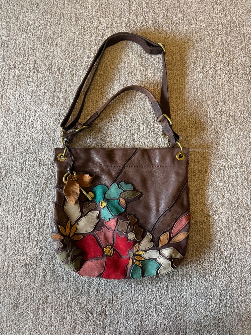 Fossil Leather Floral Patchwork Shoulder Bag